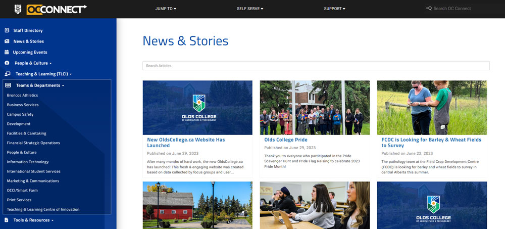 Snapshot of the OC Connect Intranet News Page Design