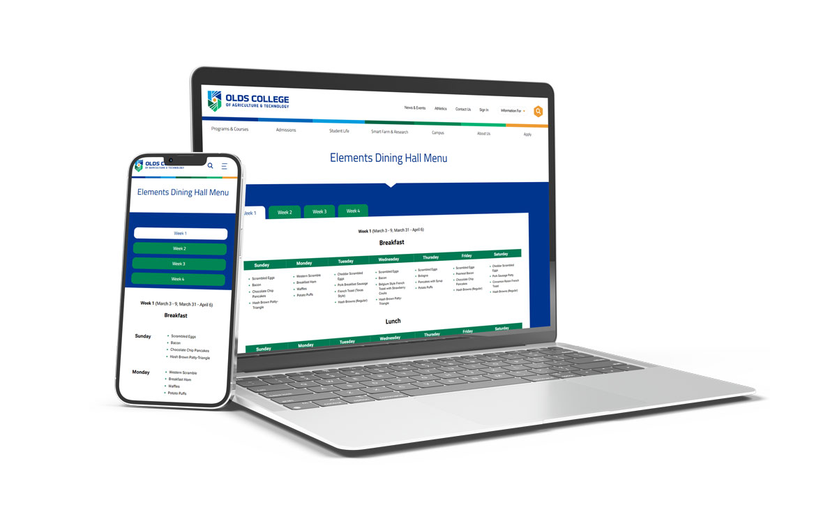Online Olds College Campus Dining Menu